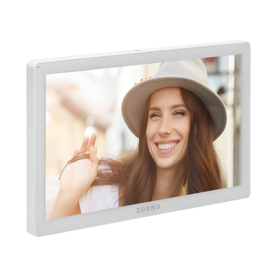 GUARDO single family video doorphone set, 4-wires, touchscreen LCD 10" monitor, fingerprint reader, proximity reader and code lock, App-controlled, flush mounted, white